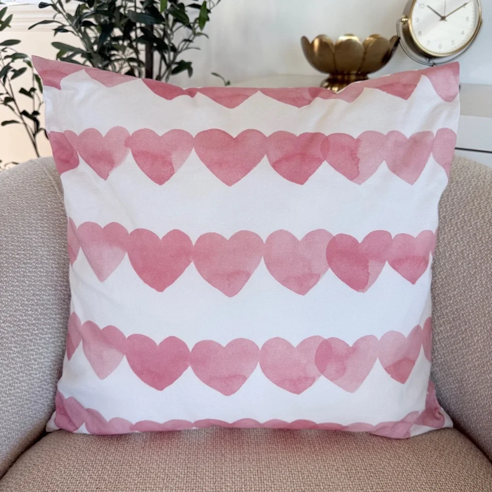 Minted Pink Heart Stripe Throw Pillow Covers Set of 2 20x20 White Pink